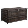 120 Gal. Outdoor Wicker Storage Box Waterproof, Resin Rattan Deck Box for Patio Garden Furniture, Outdoor Cushion Storage