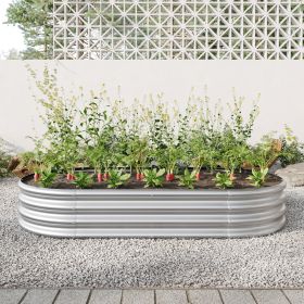 Raised Garden Bed Outdoor, Oval Large Metal Raised Planter Bed for for Plants, Vegetables, and Flowers - Silver