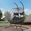 2 Persons Egg Chair with Stand Indoor Outdoor Swing Chair Patio Wicker Hanging Egg Chair Hanging Basket Chair with Stand for Bedroom Living Room Balco