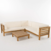 OANA OUTDOOR WOODEN SECTIONAL SET WITH CUSHIONS, BEIGE