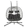 2 Persons Egg Chair with Stand Indoor Outdoor Swing Chair Patio Wicker Hanging Egg Chair Hanging Basket Chair with Stand for Bedroom Living Room Balco