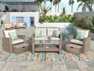 Patio Furniture Set;  4 Piece Outdoor Conversation Set All Weather Wicker Sectional Sofa with Ottoman and Cushions