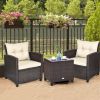 3 Pieces Rattan Patio Furniture Set with Washable Cushion