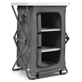 Folding Camping Storage Cabinet with 3 Shelves and Carry Bag (size: M)