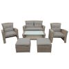 Patio Furniture Set;  4 Piece Outdoor Conversation Set All Weather Wicker Sectional Sofa with Ottoman and Cushions