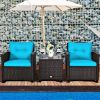 3 Pieces Rattan Patio Furniture Set with Washable Cushion