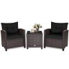 3 Pieces Rattan Patio Furniture Set with Washable Cushion