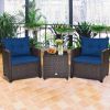 3 Pieces Rattan Patio Furniture Set with Washable Cushion