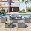 6-piece All-Weather Wicker PE rattan Patio Outdoor Dining Conversation Sectional Set with coffee table, wicker sofas, ottomans